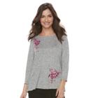 Women's Croft & Barrow&reg; Floral Top, Size: Large, Light Grey