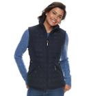 Women's Weathercast Geometric Quilted Faux-fur Lined Vest, Size: Small, Dark Blue