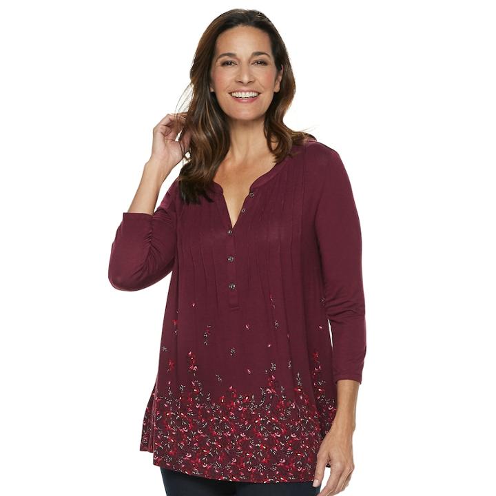 Women's Croft & Barrow&reg; Pleated Henley Top, Size: Xxl, Drk Purple