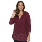 Women's Croft & Barrow&reg; Pleated Henley Top, Size: Xxl, Drk Purple
