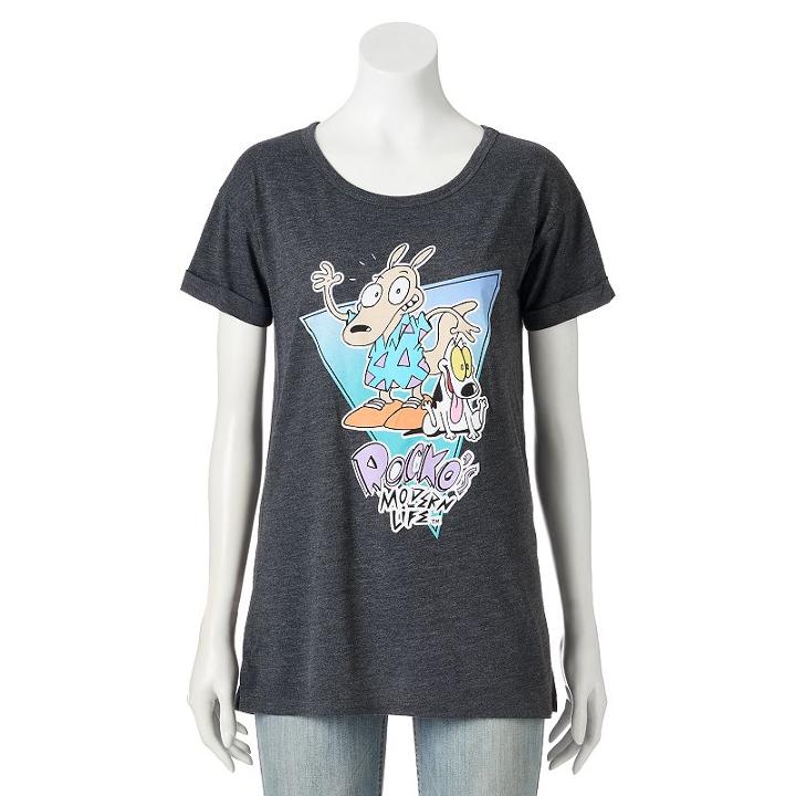 Juniors' Nickelodeon Rocko's Modern Life Crew Graphic Tee, Girl's, Size: Small, Dark Grey