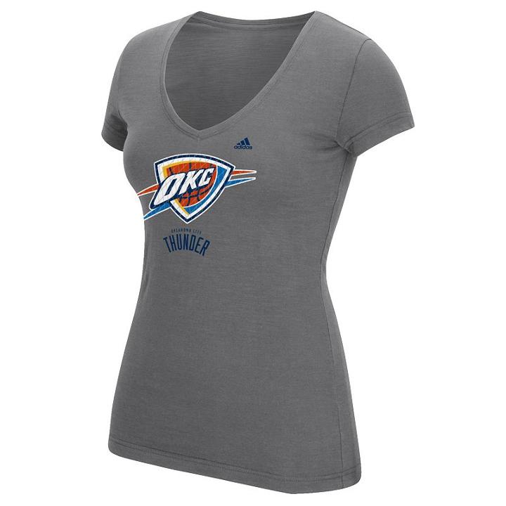 Women's Adidas Oklahoma City Thunder Netted Shine Logo Tee, Size: Small, Grey