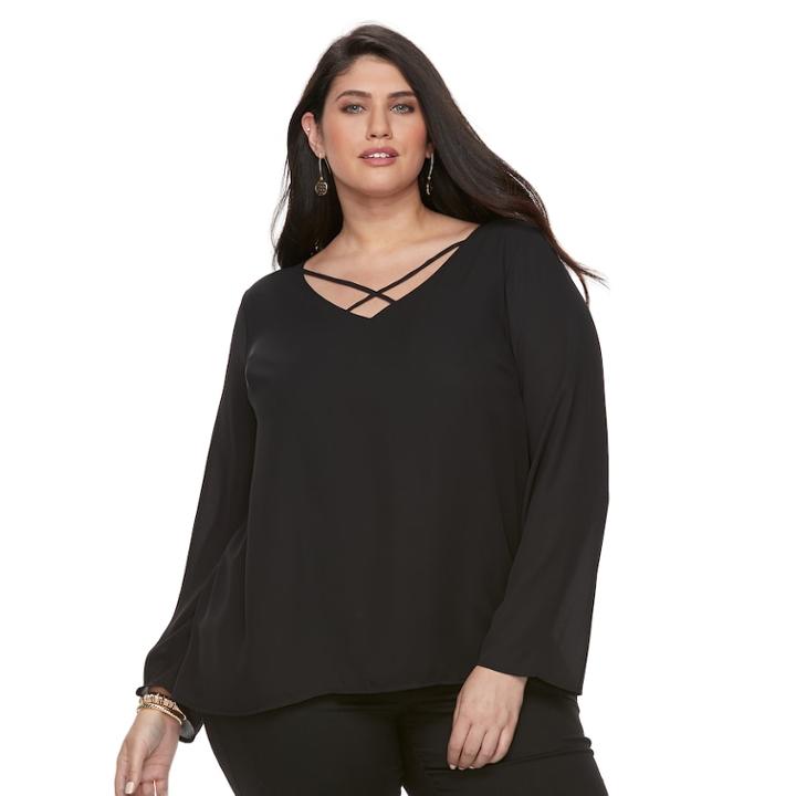 Plus Size Apt. 9&reg; Cross Front Chiffon Top, Women's, Size: 1xl, Black