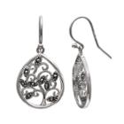 Brilliance Silver Plated Marcasite Tree Teardrop Earrings, Women's, Black
