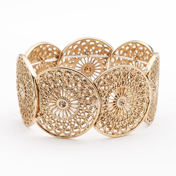 Lc Lauren Conrad Gold Tone Simulated Crystal Filigree Stretch Bracelet, Women's, Multicolor