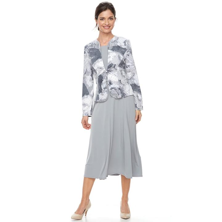 Women's Jessica Howard Floral Jacket & Midi Dress, Size: 16, Med Grey