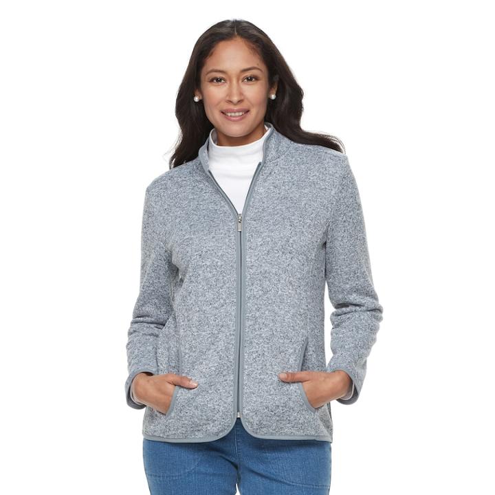 Women's Croft & Barrow&reg; Zippered Fleece Jacket, Size: Medium, Black