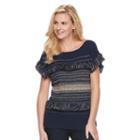Women's Dana Buchman Fringe Dolman Sweater, Size: Xl, Blue