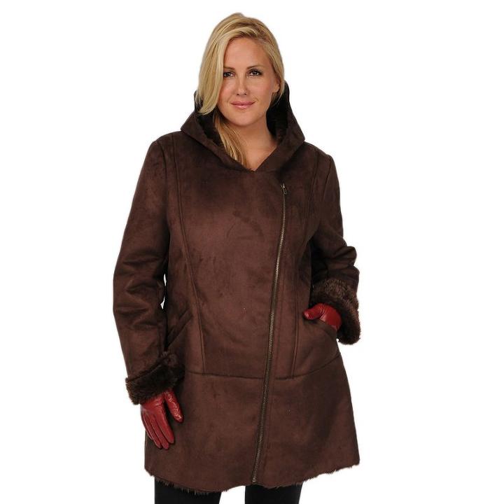 Plus Size Excelled Hooded Faux-shearling Jacket, Women's, Size: 1xl