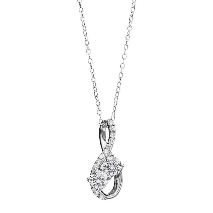 Intertwined Sterling Silver Cubic Zirconia 2-stone Infinity Pendant, Women's, Size: 18, White