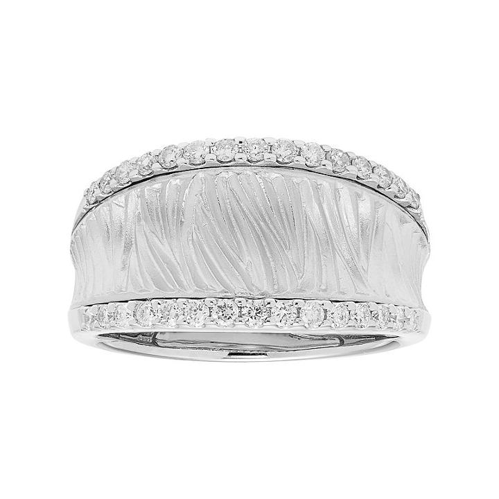 14k White Gold 3/8 Carat T.w. Diamond Textured Concave Ring, Women's, Size: 7.50