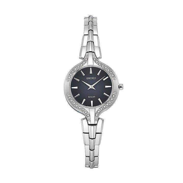 Seiko Women's Recraft Crystal Stainless Steel Solar Watch - Sup345, Silver