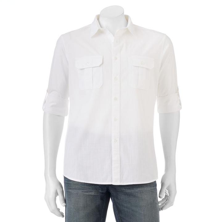 Men's Apt. 9&reg; Modern-fit Crosshatch Roll-tab Button-down Shirt, Size: Xl, White