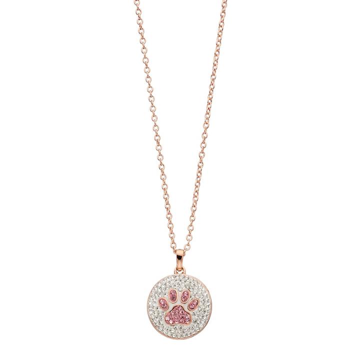 14k Rose Gold Plated Crystal Paw Print Pendant Necklace, Women's, Pink
