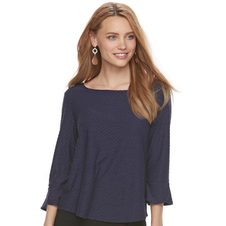 Women's Elle&trade; Swiss Dot Top, Size: Medium, Dark Blue