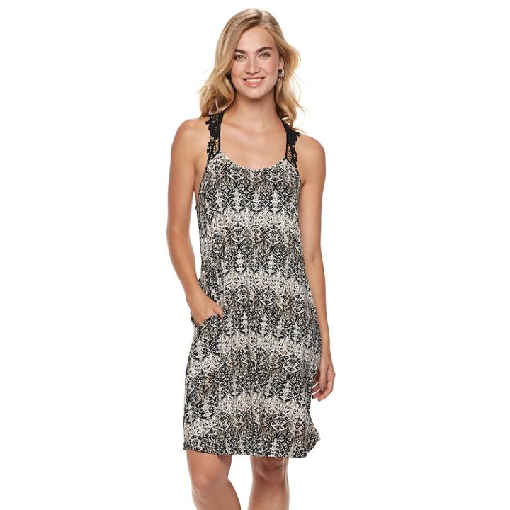 Women's Nina Leonard Print Crochet-yoke Dress, Size: Xl, Oxford