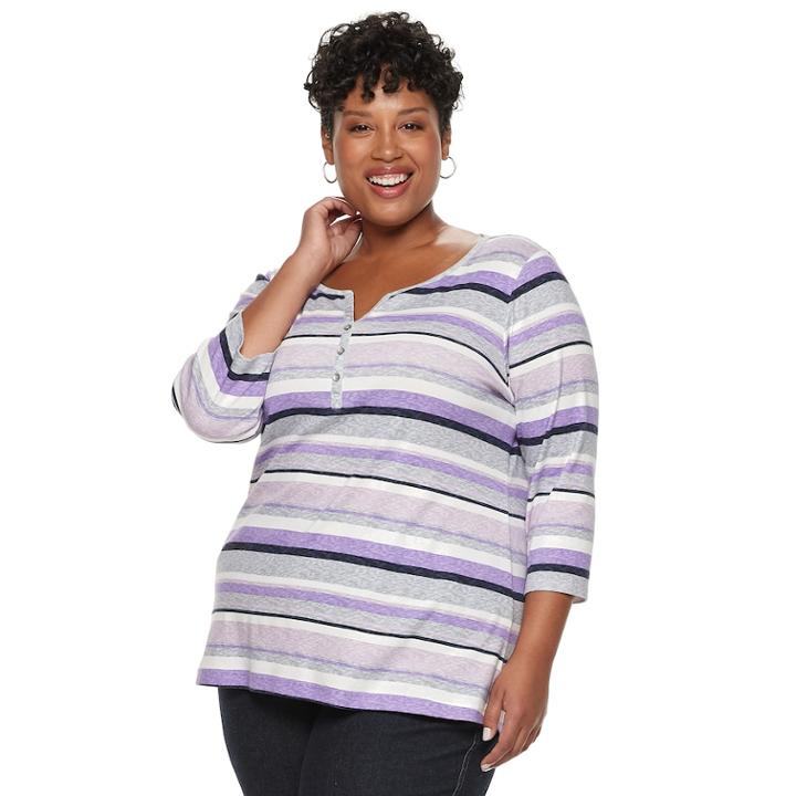 Plus Size Croft & Barrow&reg; Henley, Women's, Size: 4xl, Med Grey