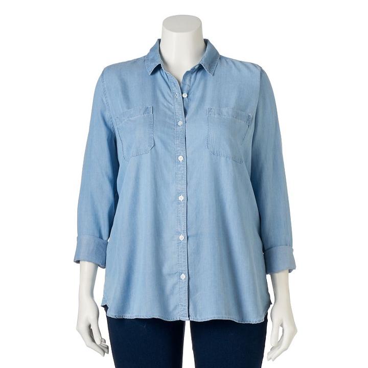 Juniors' Plus Size So&reg; Perfectly Soft Button-down Chambray Shirt, Girl's, Size: 1xl, Light Blue