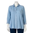 Juniors' Plus Size So&reg; Perfectly Soft Button-down Chambray Shirt, Girl's, Size: 1xl, Light Blue