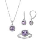 Sterling Silver Amethyst & Lab-created White Sapphire Halo Jewelry Set, Women's, Size: 7, Purple