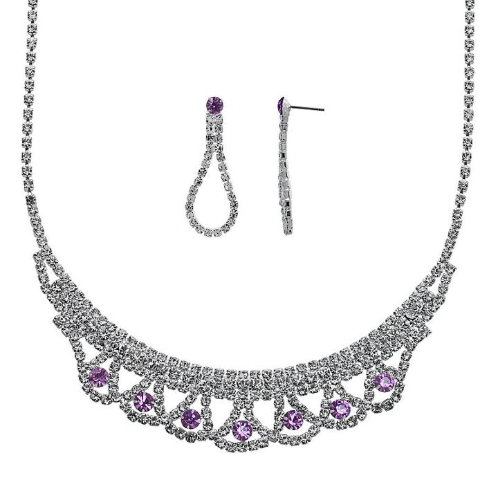 Crystal Allure Necklace And Teardrop Earring Set, Women's, Size: 16.5, Purple