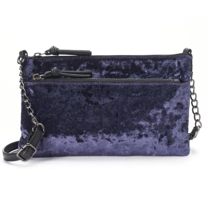 Mudd&reg; Crushed Velvet Double Entry Crossbody Bag, Women's, Blue (navy)