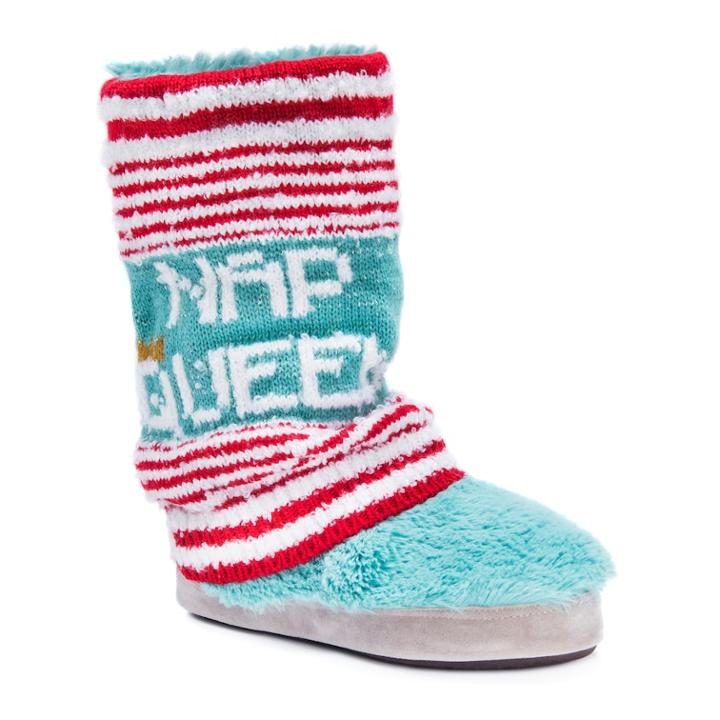 Women's' Muk Luks Sofia Nap Queen Striped Boot Slippers, Size: Xl, Turquoise/blue (turq/aqua)