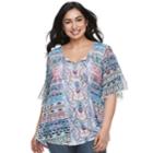 Plus Size World Unity Bell Sleeve Tassle Top, Women's, Size: 1xl, Pink