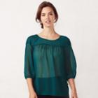 Women's Lc Lauren Conrad Printed Chiffon Peasant Top, Size: Xs, Green