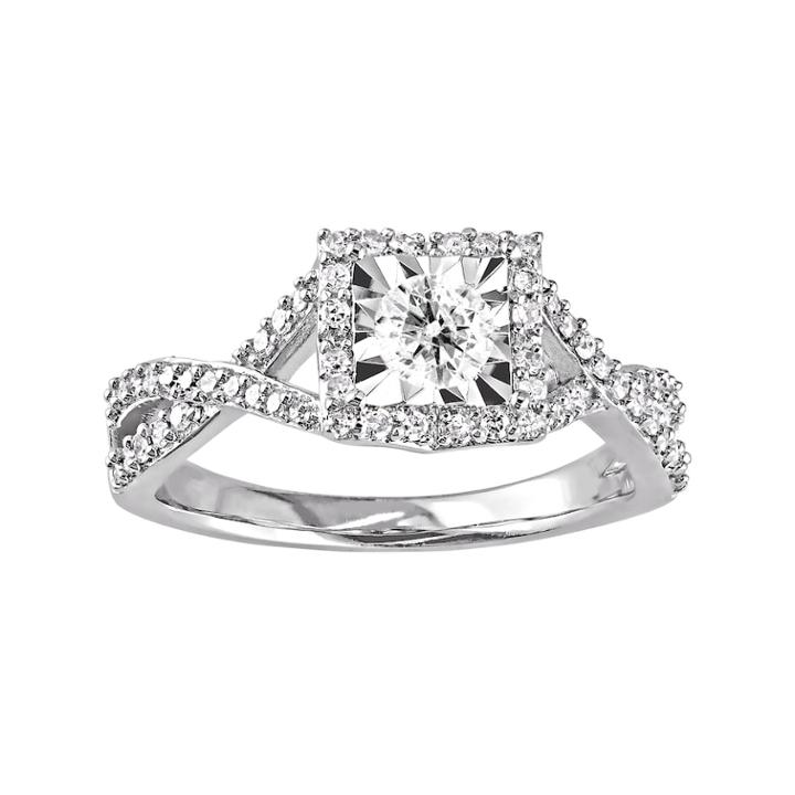 Stella Grace Sterling Silver 1/2 Carat T.w. Diamond Crisscross Ring, Women's, Size: 6, White