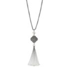 Glittery Filigree Medallion Long Tassel Pendant Necklace, Women's, Silver