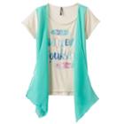 Girls 7-16 & Plus Size Insta Girl Mock-layer Glitter Graphic Tee, Size: Medium, Beig/green (beig/khaki)