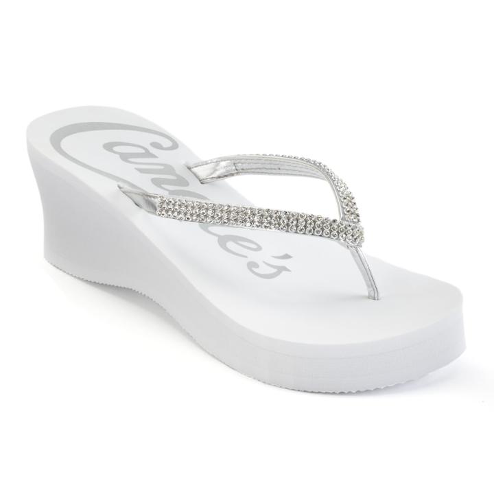 Candie's&reg; Women's Rhinestone Thong Wedge Flip-flops, Size: Large, White