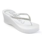 Candie's&reg; Women's Rhinestone Thong Wedge Flip-flops, Size: Large, White