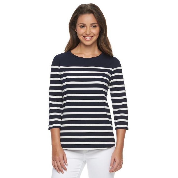 Petite Croft & Barrow&reg; Print Crewneck Tee, Women's, Size: M Petite, Dark Blue