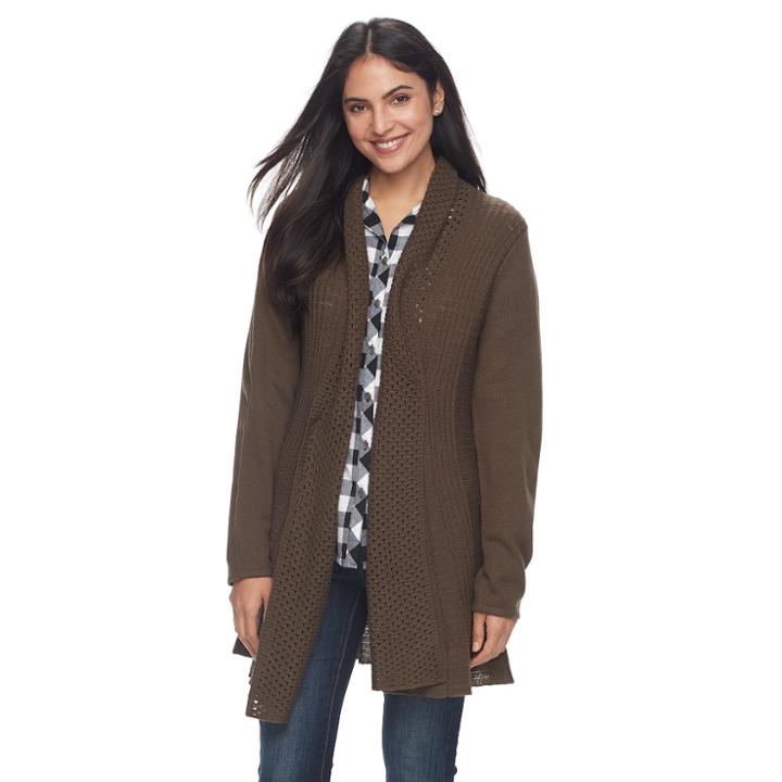Petite Napa Valley Textured Open-front Cardigan, Women's, Size: L Petite, Dark Green