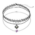 Purple Stone, Tribal & Tattoo Choker Necklace Set, Women's, Black