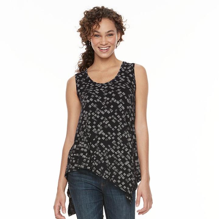 Women's Apt. 9&reg; Print Asymmetrical Tank, Size: Small, Black