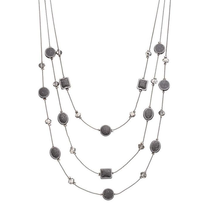 Gray Glittery Geometric Multi Strand Necklace, Women's, Grey