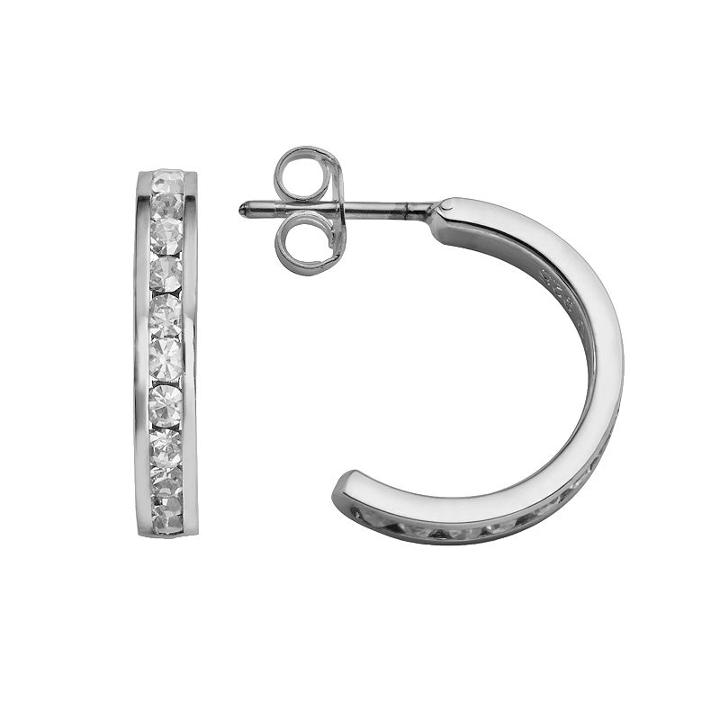 Traditions Sterling Silver Swarovski Crystal Semi-hoop Earrings, Women's, White