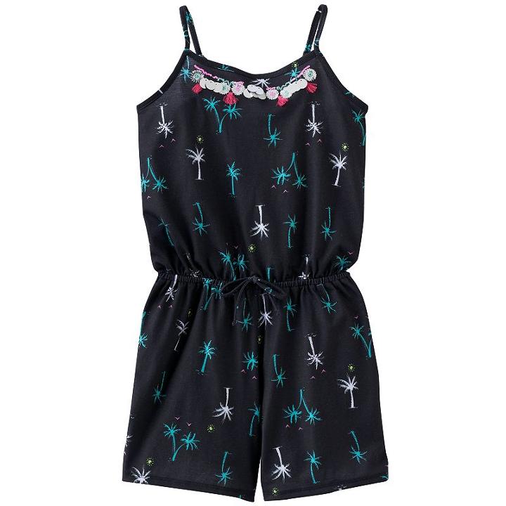 Girls 7-16 & Plus Size So&reg; Embellished Neck Pattern Romper, Girl's, Size: S/7-8, Black