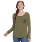 Juniors' So&reg; Crochet Pocket Solid Tee, Teens, Size: Xl, Med Green