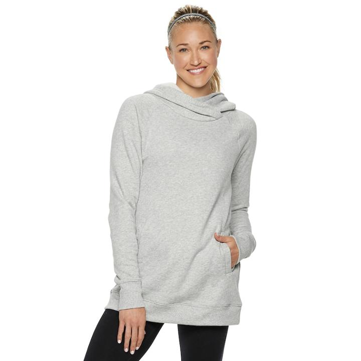 Women's Tek Gear&reg; Fleece Raglan Tunic Hoodie, Size: Large, Light Grey