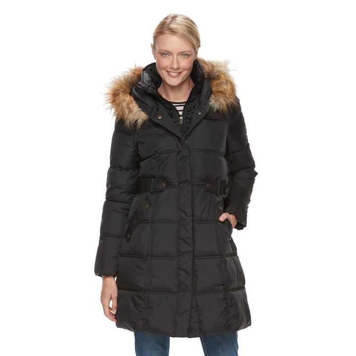 Women's Chaps Hooded Heavyweight Puffer Jacket, Size: Medium, Black