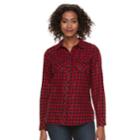 Women's Croft & Barrow&reg; Flannel Plaid Button-down Shirt, Size: Large, Med Red
