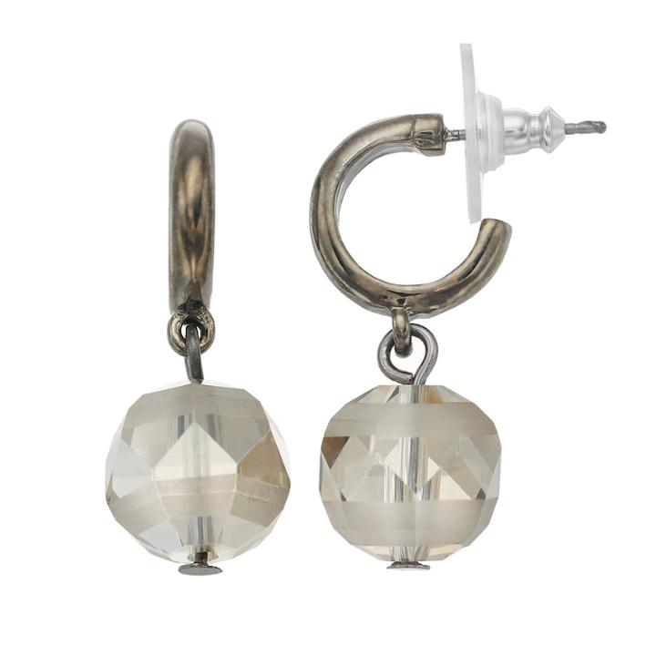 Simply Vera Vera Wang Beaded Nickel Free Hoop Drop Earring, Women's, Grey