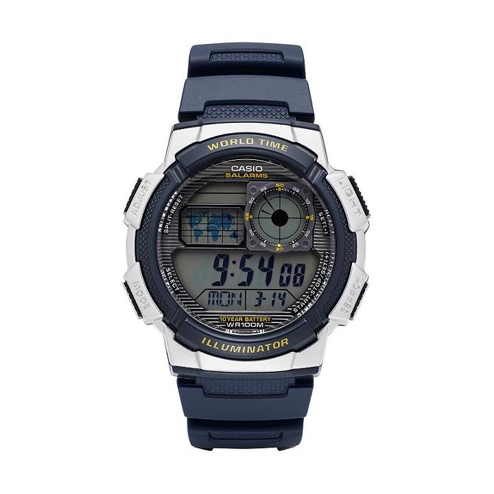 Casio Men's Digital Chronograph World Time Watch - Ae1000w-2avcf, Blue