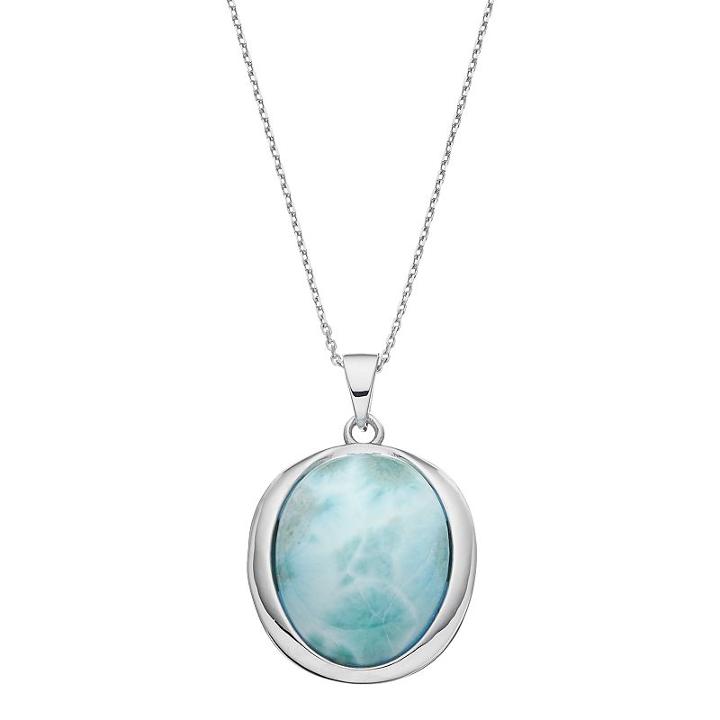 Sterling Silver Larimar Oval Pendant Necklace, Women's, Size: 18, Blue