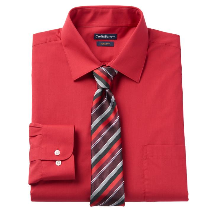 Men's Croft & Barrow&reg; Slim-fit Stretch-collar Dress Shirt And Patterned Tie, Size: 2x-34/35, Red