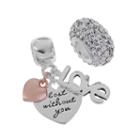 Individuality Beads Two Tone Sterling Silver Heart Charm & Crystal Bead Set, Women's, Grey